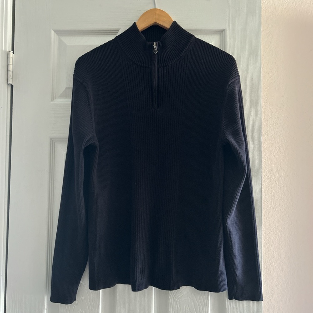 100% Cotton Perry Ellis Men’s Ribbed Mock Neck Long Sleeve Sweater Black Sz L